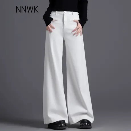 天丝亚麻白色牛仔裤女2025年新款时尚潮流春季高腰宽松直筒阔腿裤商品大图