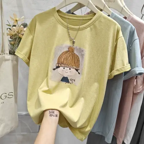 韩系chic减龄卡通女孩印花短袖T恤女2025夏新款宽松显瘦体恤上衣商品大图