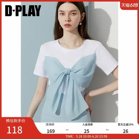 DPLAY2025年夏季新款白色上衣女好看流行法式蝴蝶结气质短袖t恤商品大图