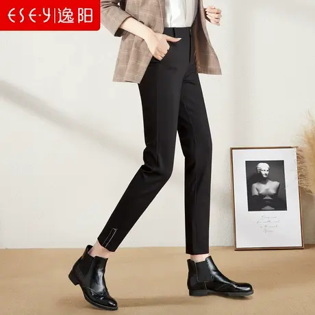 逸阳女裤2025春新款休闲大码黑色九分小脚裤修身显瘦铅笔裤子0316商品大图
