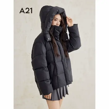 A21女装鸭绒羽绒服2024冬季新款设计感可脱卸帽直筒加厚面包服图片