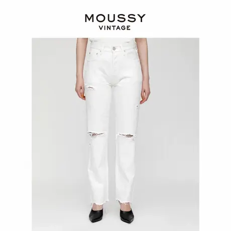 MOUSSY VINTAGE 春季高腰破洞裤脚毛边直筒牛仔裤女540FSC11-2130商品大图