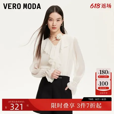 Vero Moda衬衫2025夏季新款荷叶饰边立体花朵装饰喇叭袖优雅衬衫商品大图