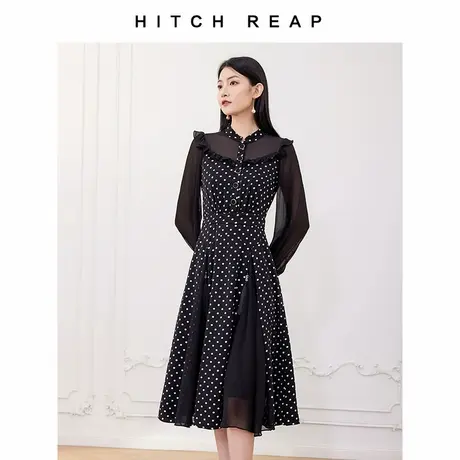 希区瑞普气质波点赫本风法式连衣裙春秋季中长款修身高级感小黑裙商品大图