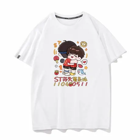 卡通版孙颖莎王楚钦夏纯棉短袖T恤男女半袖半袖莎头组合合体上衣图片