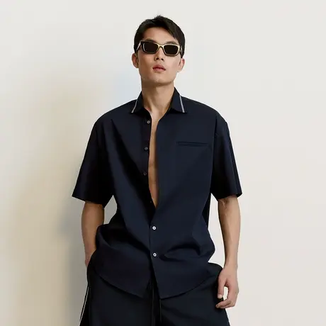 TRENDIANO 垂感抗皱棉锦府绸短袖衬衫 1SM2010200商品大图