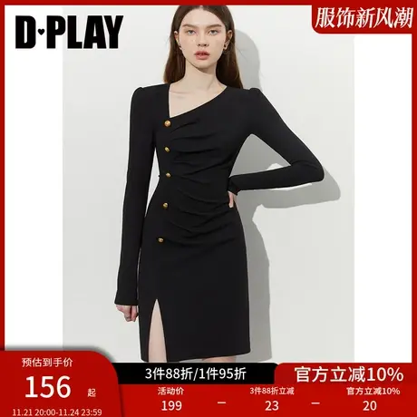 DPLAY秋装新中式裙子气质法式包臀裙黑色国风小黑裙连衣裙商品大图