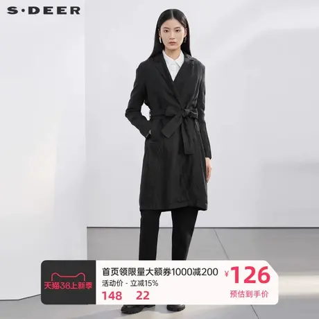 sdeer圣迪奥无扣开襟设计外套女春秋款腰带装饰内衬外套S18361862🕕商品大图