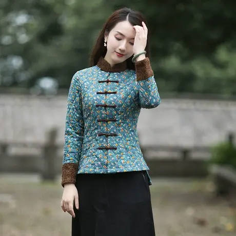 筠雅唐装棉服女中国风加厚旗袍小棉袄中式盘扣上衣女款冬季外套商品大图