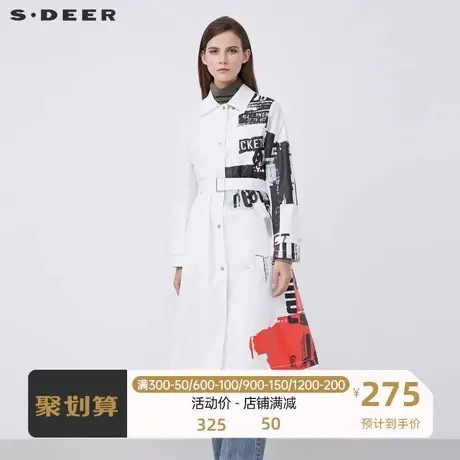 sdeer圣迪奥女装时尚翻领字母胶印收腰长款风衣S21381824图片