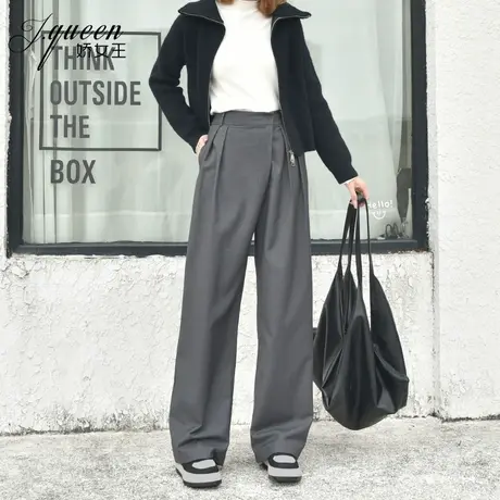 休闲阔腿裤女2024秋季新款时尚宽松高腰垂感小个子松紧腰西装裤子商品大图