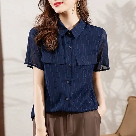 衬衫女短袖夏季新款加大码女装宽松中年妈妈气质百搭休闲雪纺衬衣图片