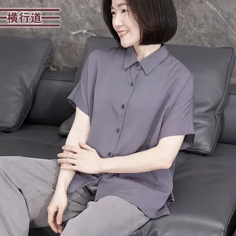 宽松连肩袖翻领衬衫宽松大码女纯色简约上衣韩版衬衣2025夏装新款商品大图