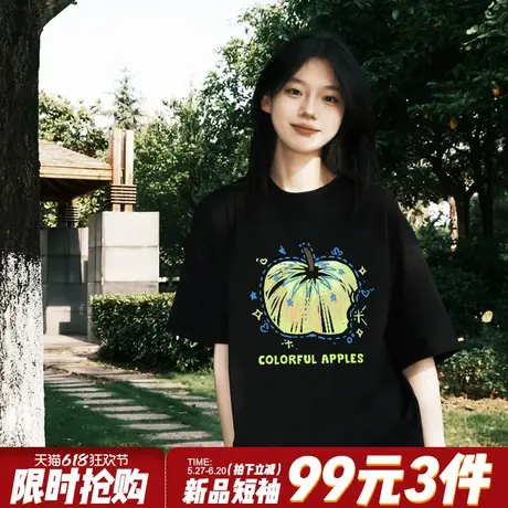 超火ins风黑色正肩短袖t恤女2025夏季新款宽松显瘦纯棉半袖上衣潮商品大图