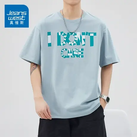 KZ真维斯字母印花圆领潮牌纯棉短袖T恤男士男生夏季2025新款衣服图片