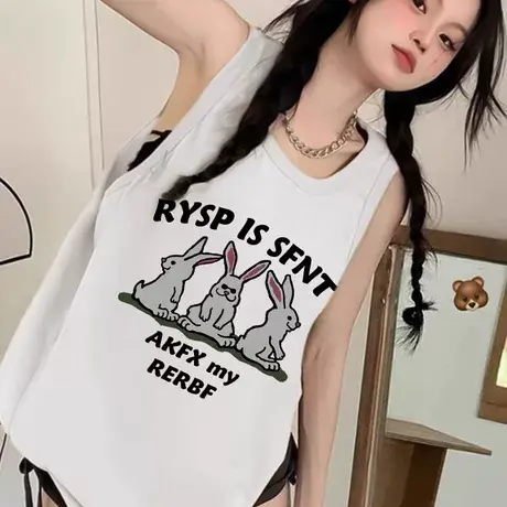 纯棉港风吊带坎肩背心无袖t恤女2025夏季外穿高级感宽松挂脖上衣图片