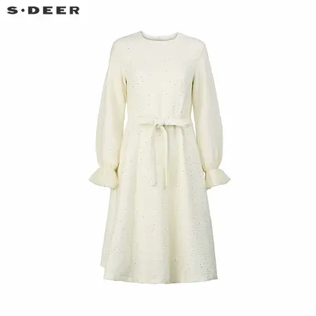 sdeer圣迪奥女装优雅圆领收腰网纱拼接连衣裙S244Z12B3商品大图