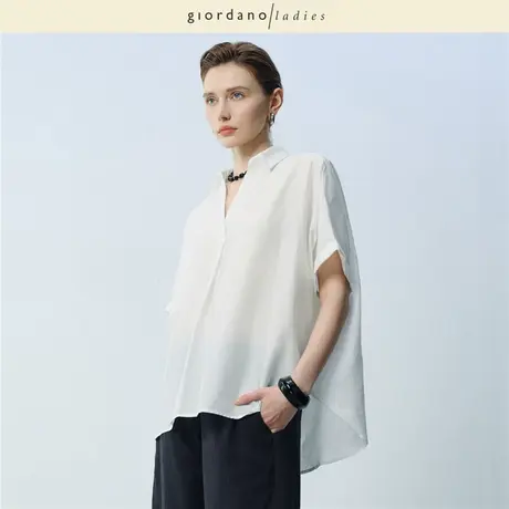 GL2025夏季新款短袖衬衫女薄款真丝棉V领宽松连袖衬衫女02345019商品大图