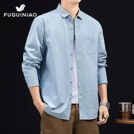 富贵鸟纯棉长袖衬衫男士外套秋季新款潮流宽松上衣服休闲衬衣男装图片