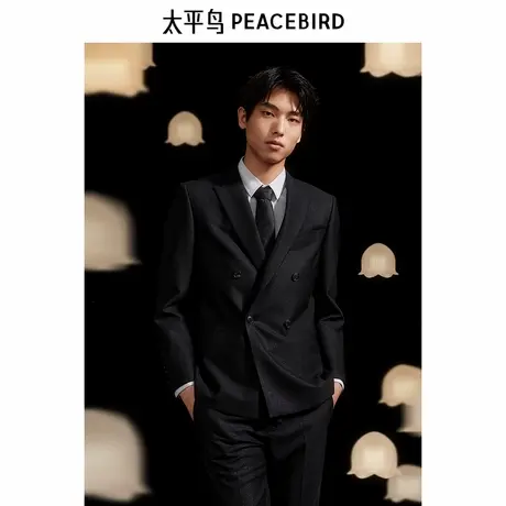 【商场同款】太平鸟男装西服秋季新款黑色修身商务西装 B1BAE3X15商品大图