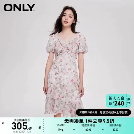 ONLY2023秋季新款时尚甜美泡泡袖V领中裙碎花连衣裙女图片