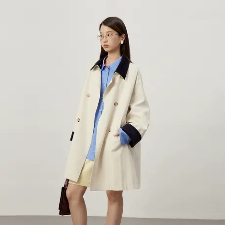 omont蛋挞家 复古撞色领风衣外套春季宽松休闲设计感廓形中长大衣图片