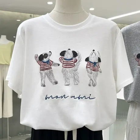 可爱呆萌小熊印花圆领套头短袖T恤春夏新款宽松显瘦不易变形上衣商品大图