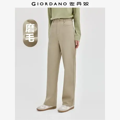佐丹奴裤子女装纯棉磨毛一字口袋阔腿梭织休闲长裤 05414075商品大图