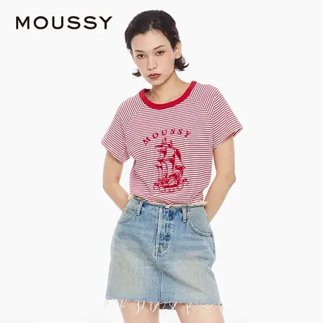 MOUSSY 夏季法式度假风学院风条纹短袖T恤028HSZ90-1031图片