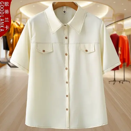 大码女装夏季短袖衬衫中年胖妈妈装洋气时尚减龄明线小衫宽松上衣商品大图