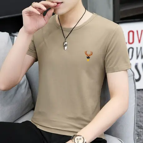 莫代尔短袖t恤男装2025新款夏季冰丝凉感速干半袖鹿头体恤上衣服商品大图