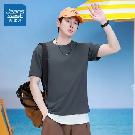 NZ真维斯男款潮流痞帅纯棉宽松休闲短袖T恤2025新款少年运动上衣商品大图