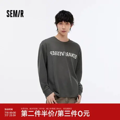 森马长袖T恤男宽松字母印花上衣秋季个性时髦潮流圆领休闲装青年图片