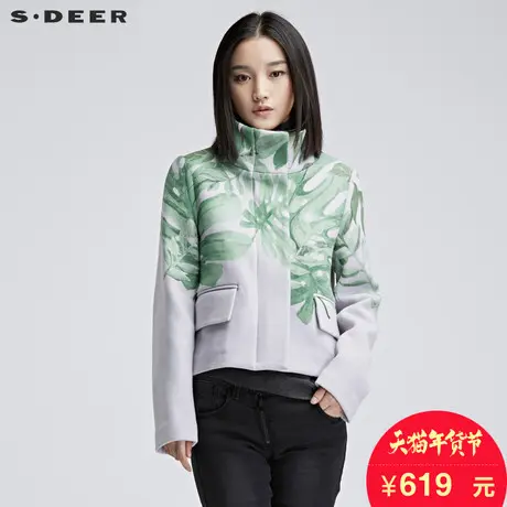 【商场同款】sdeer圣迪奥女装冬装新款立领印花短款外套S16482217图片
