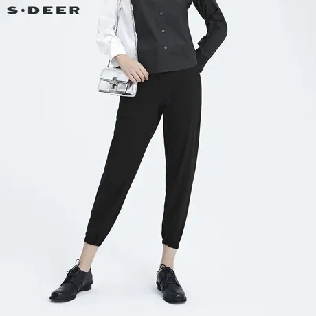 sdeer圣迪奥春季女装休闲随性腰带黑色九分小脚长裤潮S20180802图片