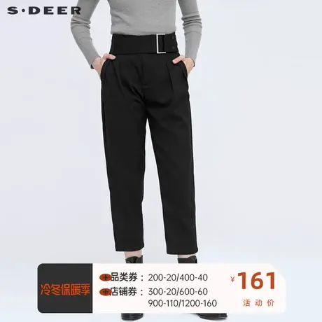 sdeer圣迪奥休闲复古腰带拼接黑色九分裤裤子高街ins潮S20480833图片