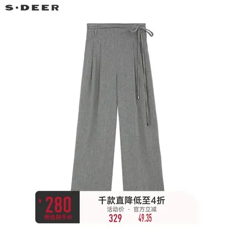sdeer圣迪奥女装复古休闲抽绳压褶插袋直筒长裤S233Z0803图片