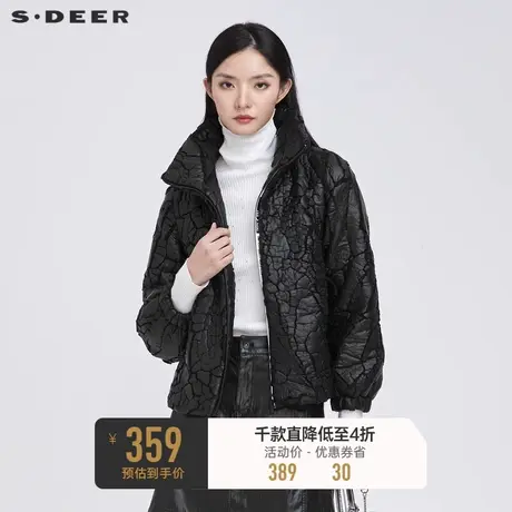 sdeer圣迪奥女装时尚高领撞色字母肌理黑色外套S21482231图片