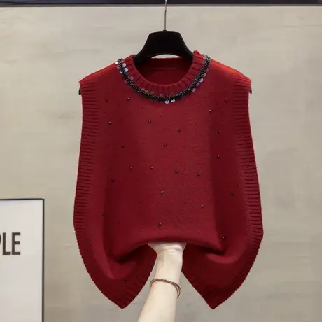 烫钻圆领针织马甲背心女2025春秋新款宽松外穿马夹叠穿毛衣坎肩潮图片