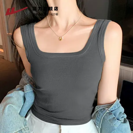 回力莫代尔背心女士灰色短款修身透气宽肩纯色百搭运动显瘦上衣Z5商品大图
