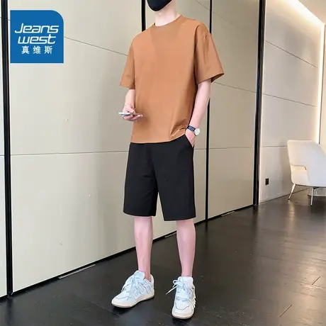 WX真维斯男装 2025夏季新款韩式简约纯色休闲时尚百搭款男装套装图片