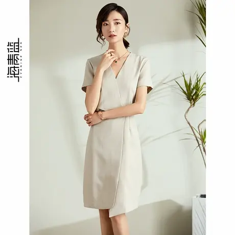 海青蓝轻熟风气质连衣裙女夏季新款不规则修身女士裙子54907商品大图