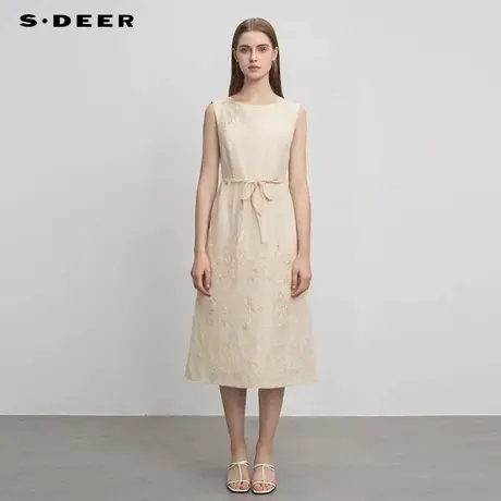 sdeer圣迪奥女装田园风圆领收腰绣花无袖连衣裙S252Z1229商品大图