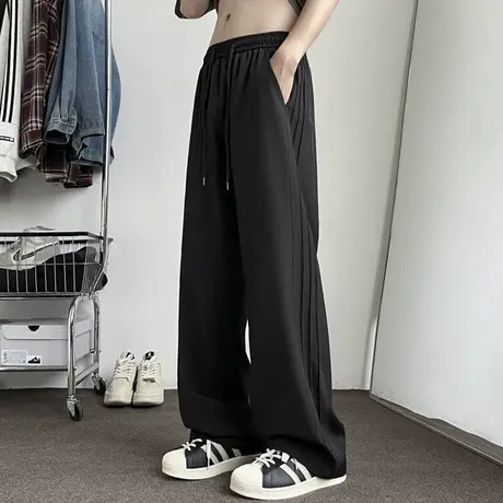 冰丝裤子男款夏季宽松直筒青少年速干裤男士潮牌薄款休闲运动长裤商品大图