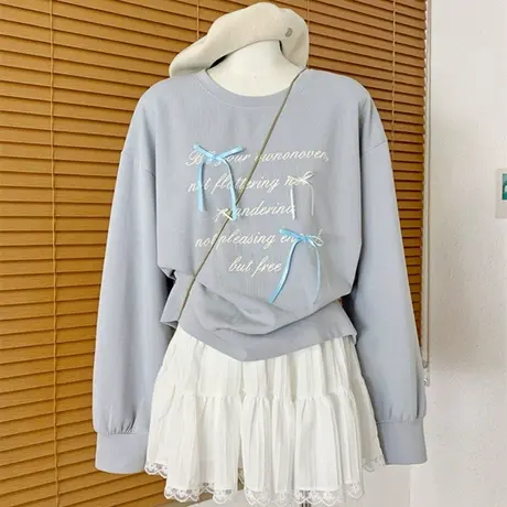 韩系千金2025秋装新款小清新宽松蝴蝶结字母卫衣女春秋薄款上衣潮商品大图