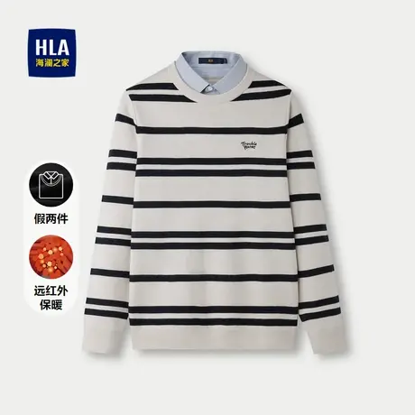 HLA/海澜之家双领针织衫时尚远红外保暖套头衫假两件男商品大图