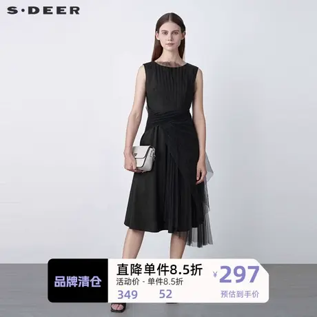 sdeer圣迪奥女装圆领网纱肌理不规则无袖连衣裙S22281246商品大图