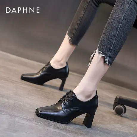 Daphne达芙妮 久穿不累脚~法式方头粗跟高跟鞋女黑色深口气质单鞋商品大图