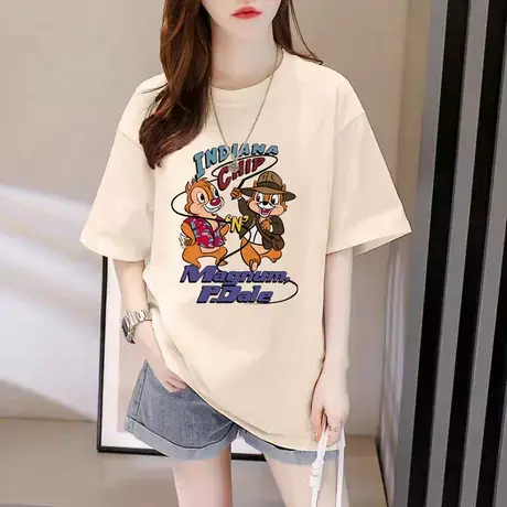 2025夏季新款纯棉杏色短袖T恤女爆款宽松夏天半袖体恤显瘦上衣潮商品大图