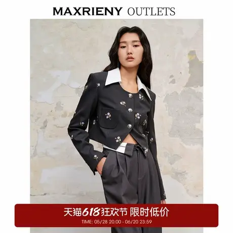 【奥莱】MAXRIENY法式田园刺绣宽肩短款西装外套商品大图